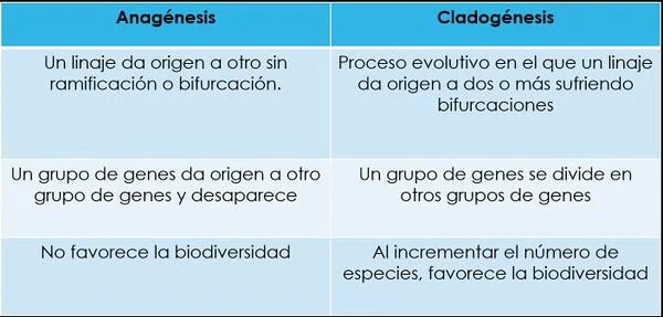 Diferencia entre anagénesis y cladogénesis