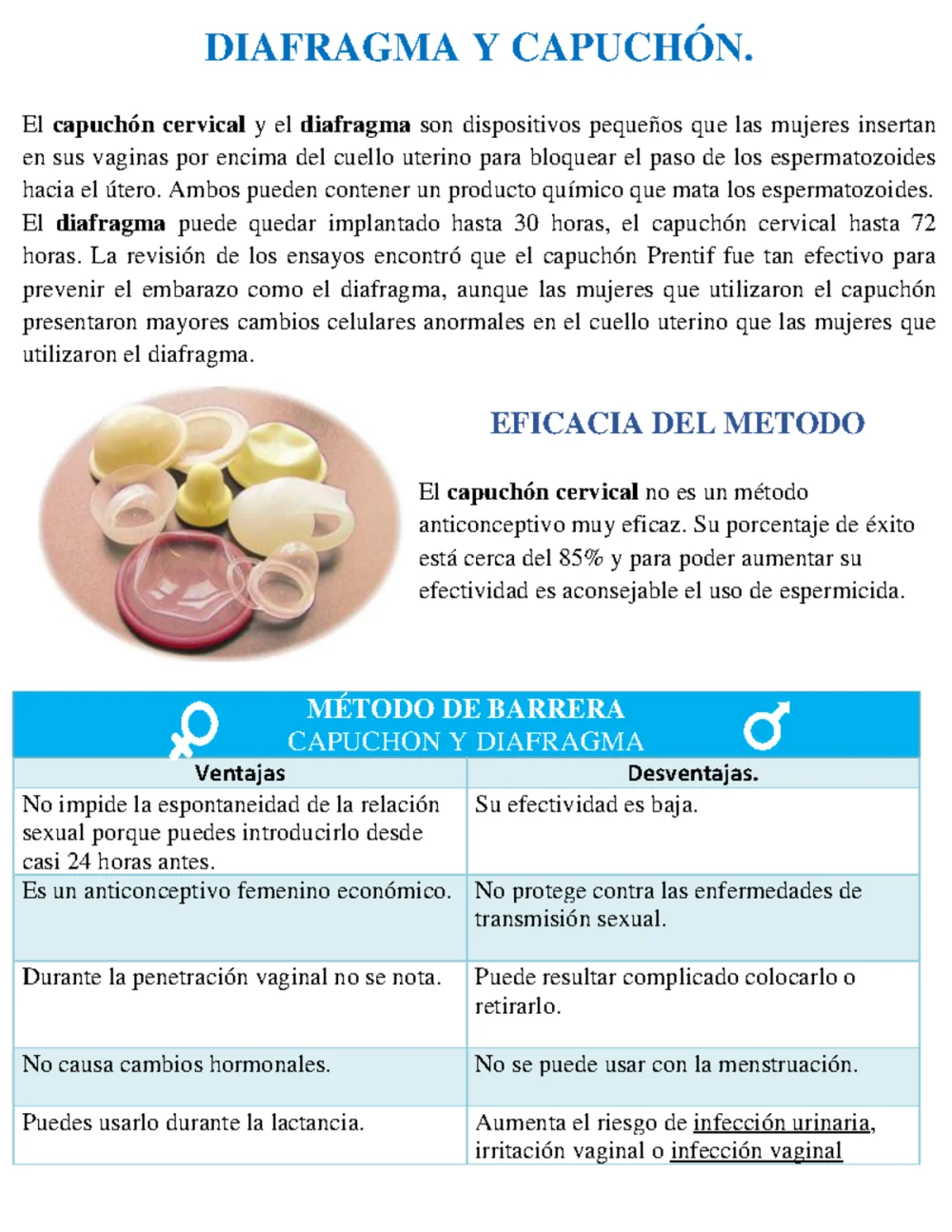 Diferencia entre capuchón cervical y diafragma
