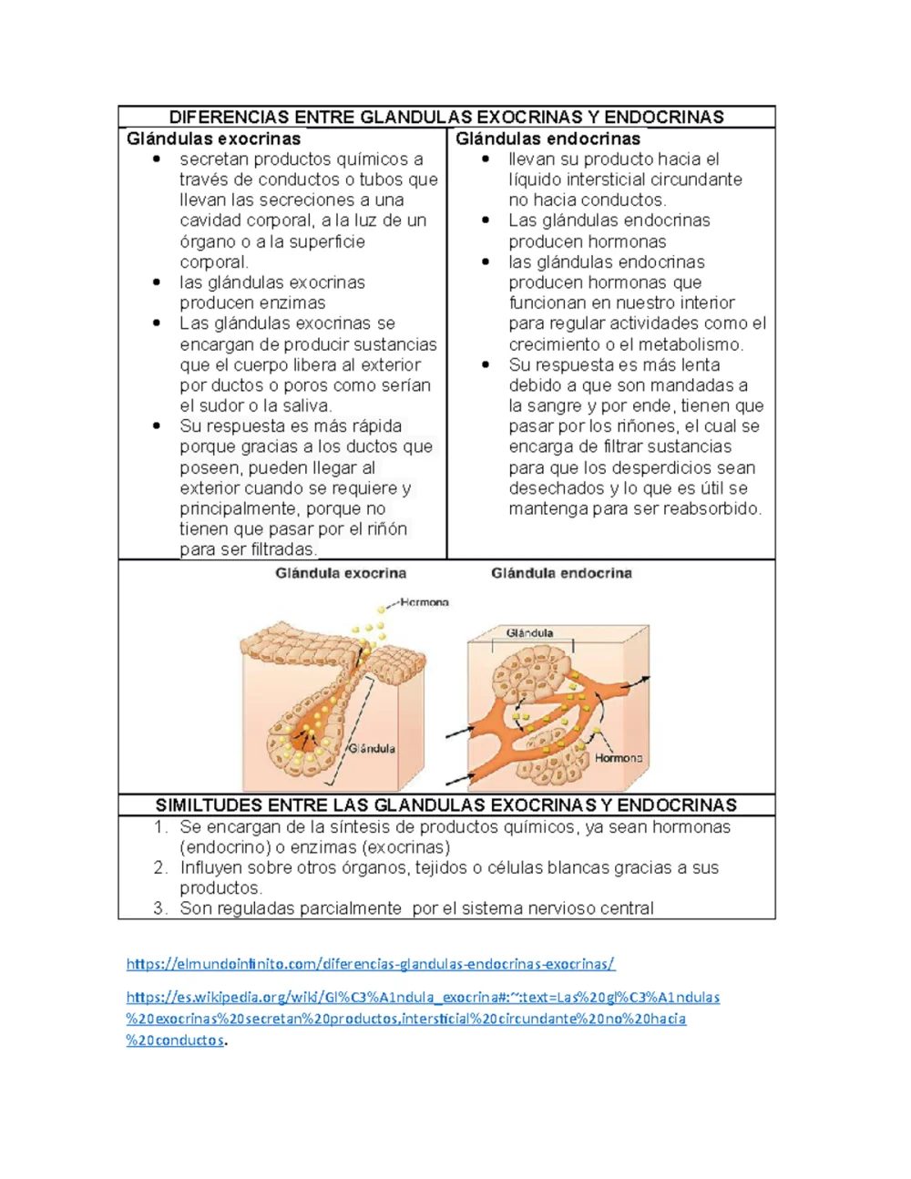 Diferencia entre glándulas endocrinas y exocrinas