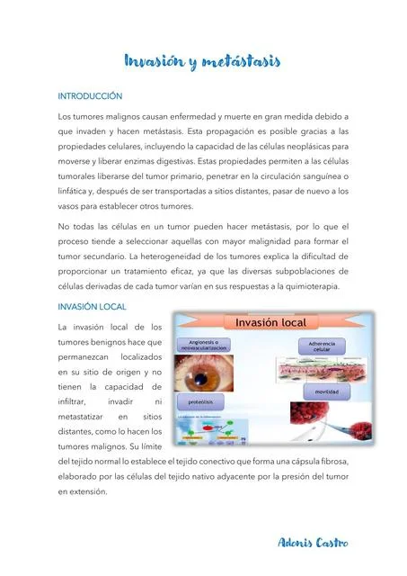 Diferencia entre invasión y metástasis