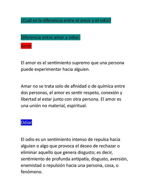 Diferencia entre el amor y el odio