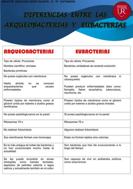 Diferencia entre arqueobacterias y eubacterias