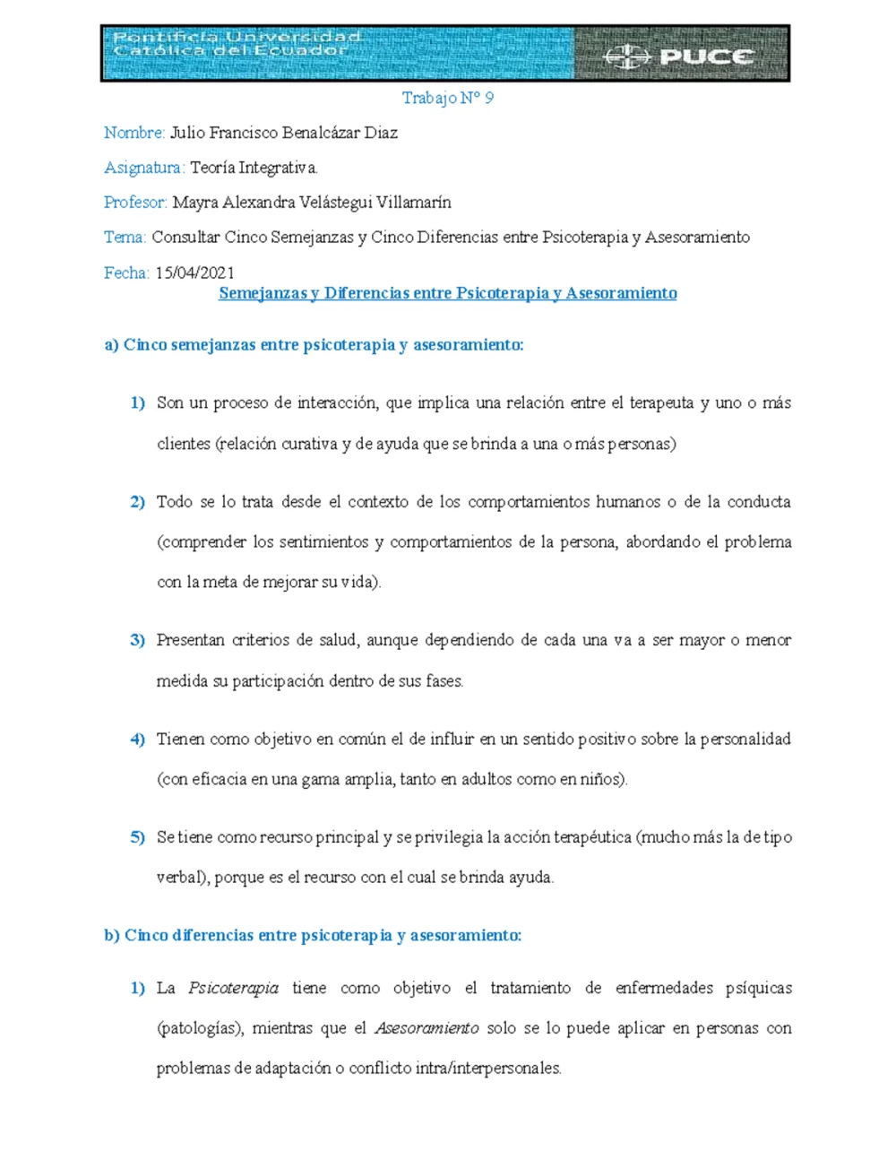 Diferencia entre asesoramiento y psicoterapia