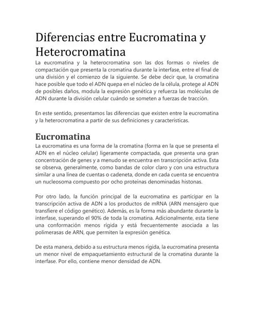 Diferencia entre eucromatina y heterocromatina