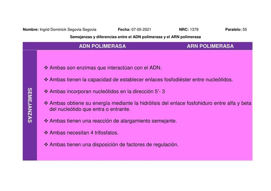 Diferencia entre la ADN y la ARN polimerasa