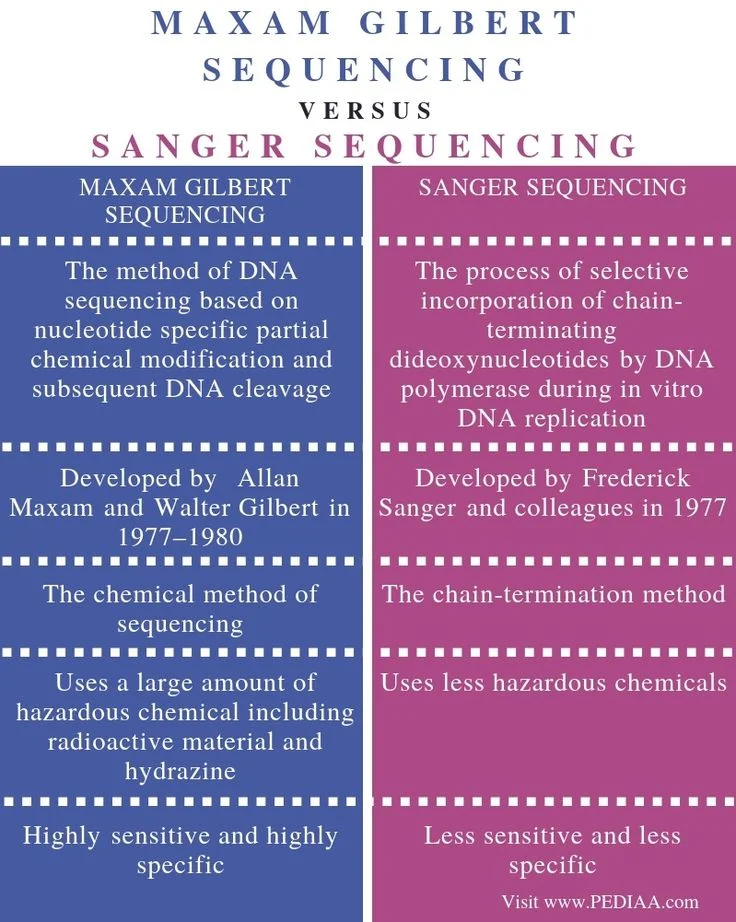 Diferencia entre la secuenciación de Maxam Gilbert y la de Sanger
