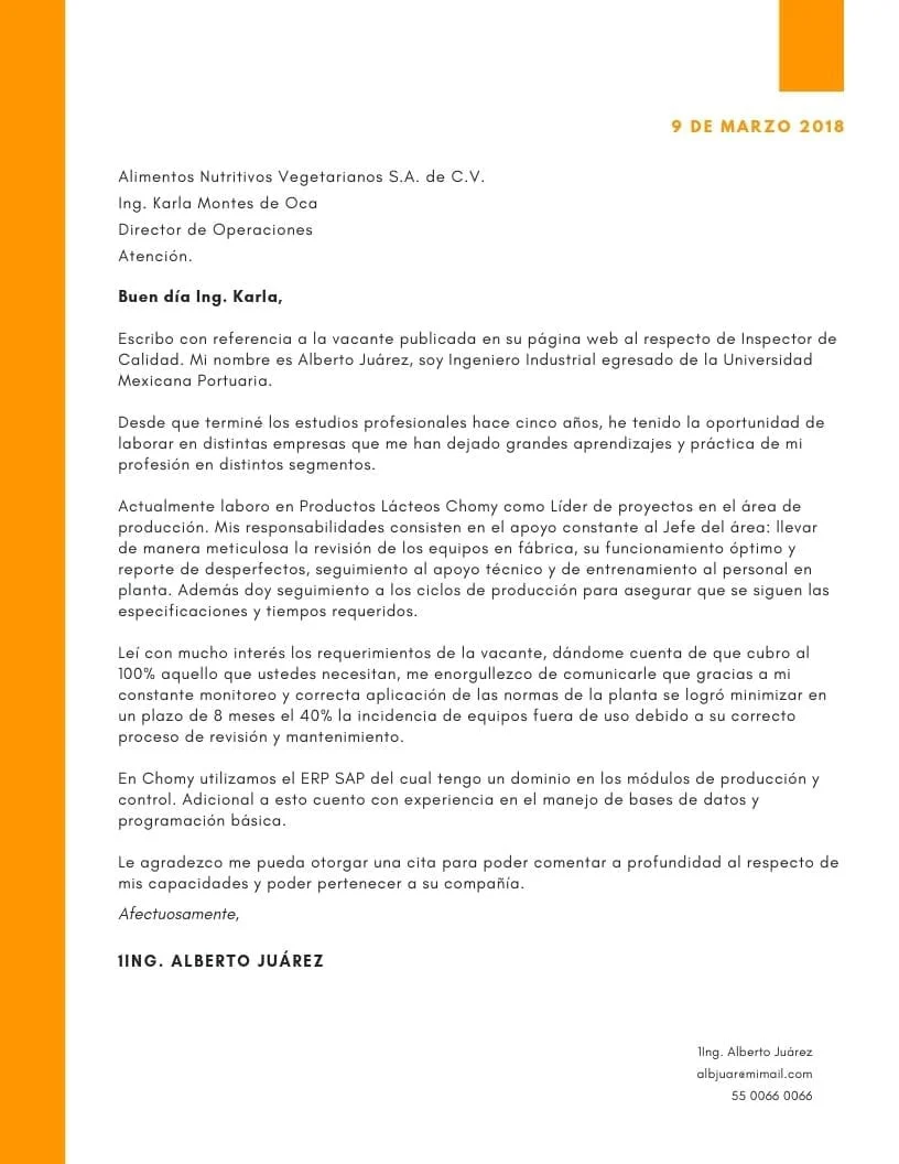 Ejemplo de carta de presentación