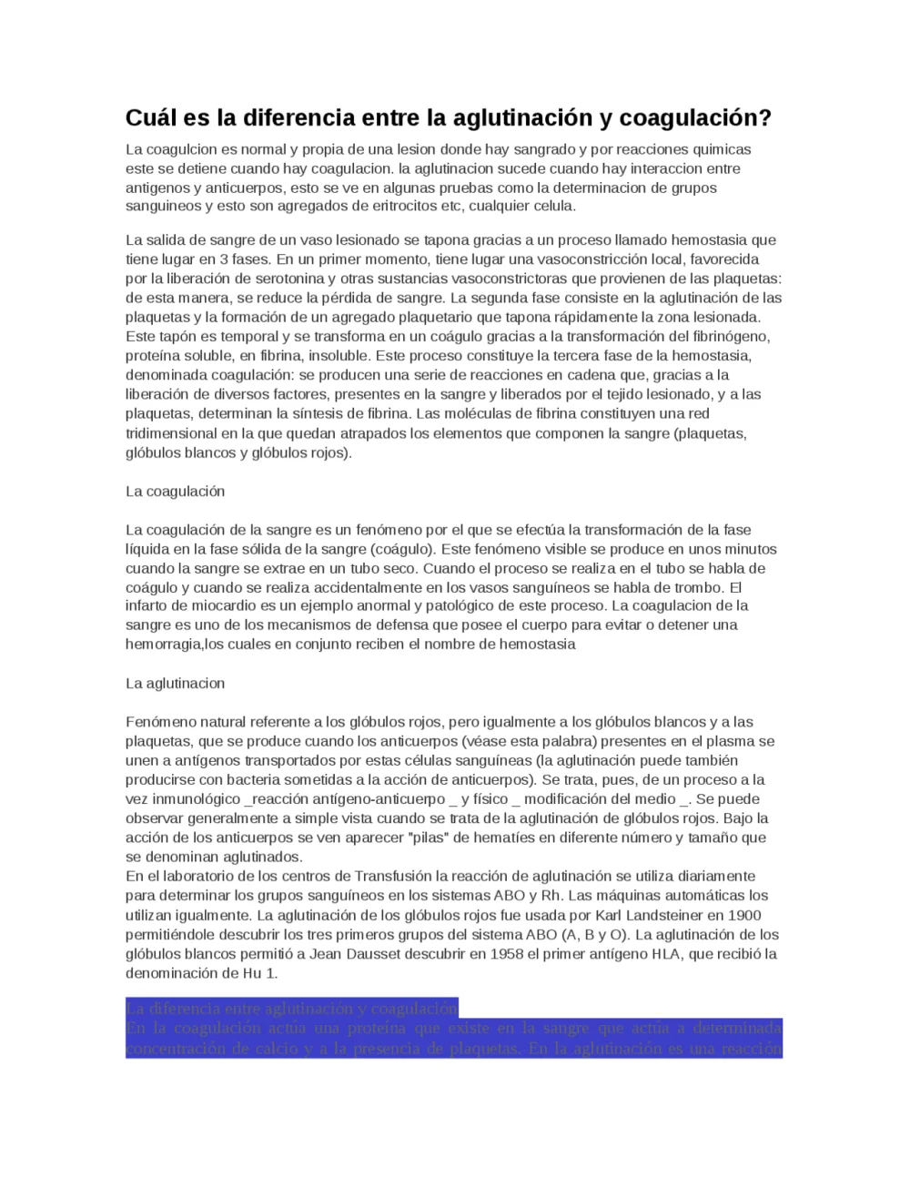 Diferencia entre aglutinación y coagulación