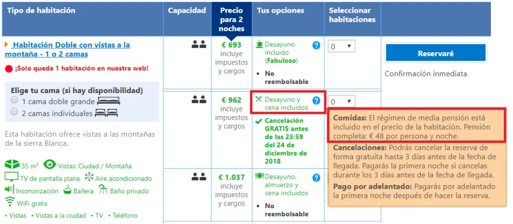 Diferencia entre pensión completa y media pensión