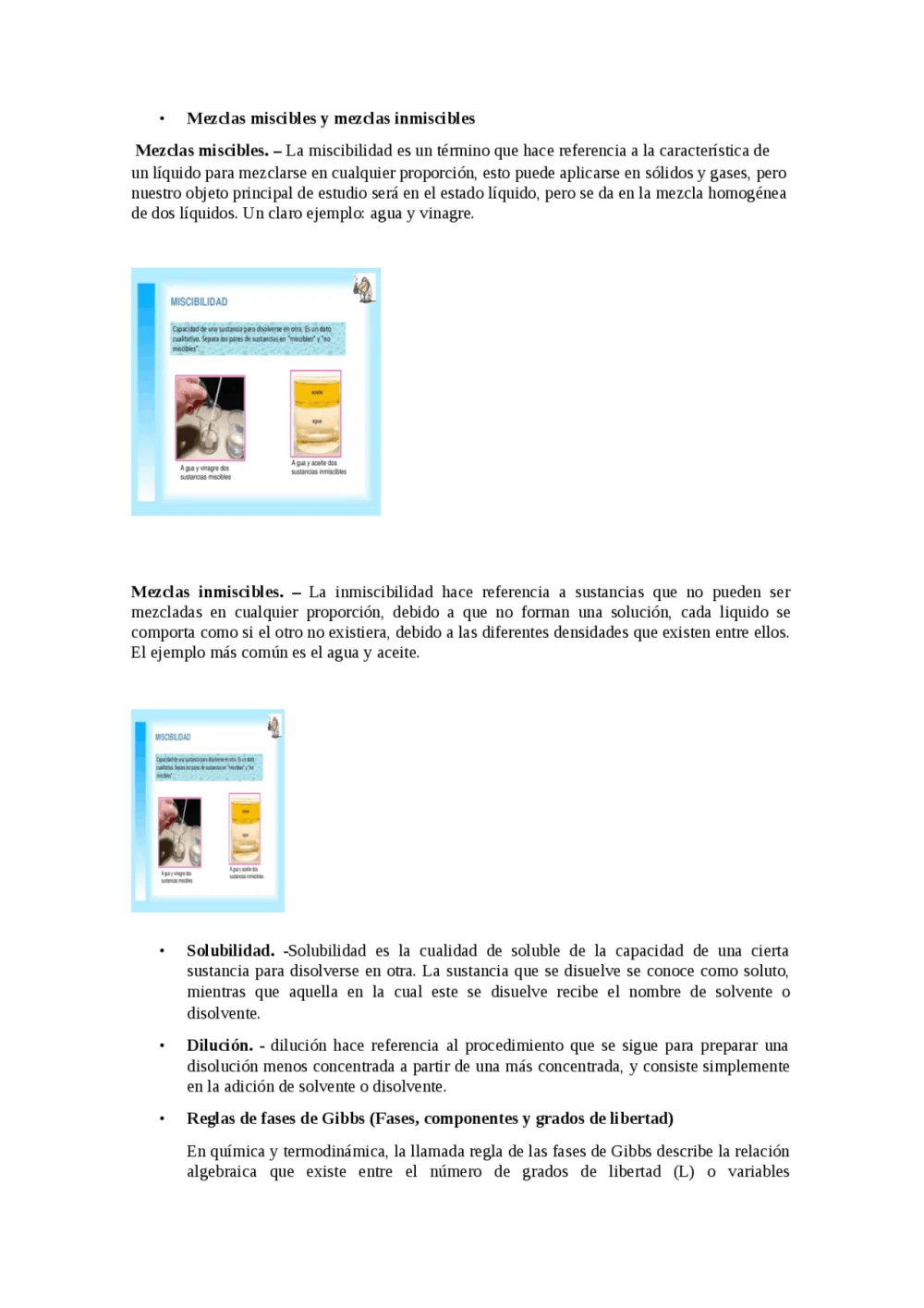 Diferencia entre líquidos miscibles e inmiscibles